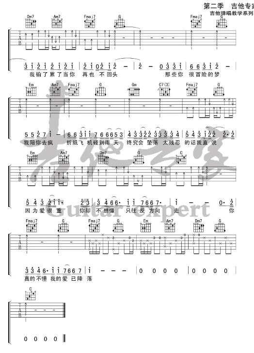 那些你很冒險(xiǎn)的夢吉他譜c調(diào)簡單版 林俊杰