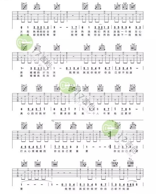 暖暖吉他譜c調(diào)簡單版 梁靜茹