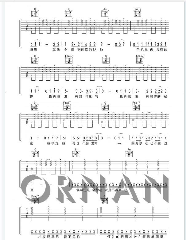 再也沒有吉他譜C調(diào)簡單原版